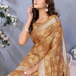 Mameraa Floral Printed Zari Art Silk Saree image 3
