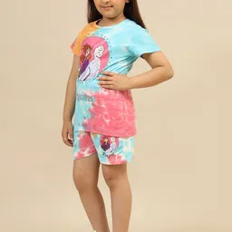 Kids Ville Girls Frozen Printed Round Neck Pure Cotton T-Shirt With Shorts image 4