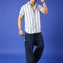 Voroxy Men Relaxed Fit Vertical Striped Spread Collar Casual Shirt image 3