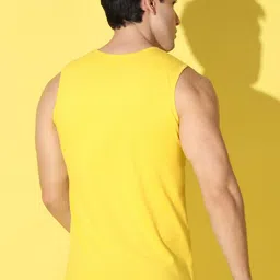 WOOSTRO Pack Of 2 Printed Super Combed Cotton Gym Vests VWS26(MORE YELLOW)(PLAIN MUSTARD) image 3