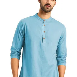 APEKTRA Mandarin Collar Roll-Up Sleeves Straight Short Kurta-image-65