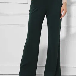 FITHUB Women Solid High-Rise Bootcut Trousers image 1