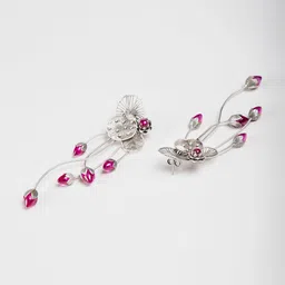 SHAYA Silver & Pink Floral Drop Earrings image 2