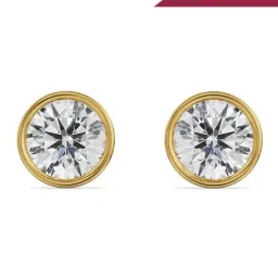 EMORI 14k (585) Yellow Gold 2 CT Classic Bezel Solitaire Lab Grown Diamond Studs for Women-picture-18