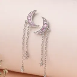 Ornate Jewels 925 Silver Pink American Diamond Moon And Star Dangler Earring for Women-image-60