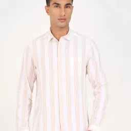 Peregrine By Pantaloons Beige Cotton Regular Fit Striped Shirt-picture-12