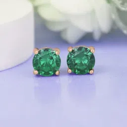 Ornate Jewels 925 Silver 18K Rose Gold Plated Green Emerald Solitaire Stud Earring for Women-picture-13