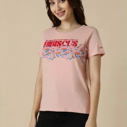 Allen Solly Peach Cotton Printed T-Shirt image 3
