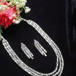 Zeneme Brass AD Contemporary Necklace and Earrings Set-picture-36