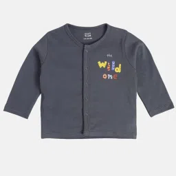 MINIKLUB Boys Red & Gray Cotton Printed Full Sleeves Front Open Vest image 3