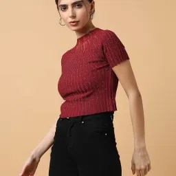 showoffff SHOWOFF Maroon Embellished Top image 3
