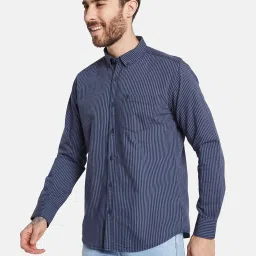 Mettle Navy Cotton Regular Fit Striped Shirt image 3