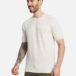 Octave White Cotton Regular Fit Texture T-Shirt image 3