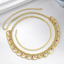 Peora Combo of Red green Necklace Set with Red Green Waist Belt for Women image 5