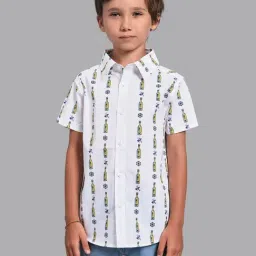 Beverly Hills Polo Club Kids White Cotton Printed Shirt-image-4