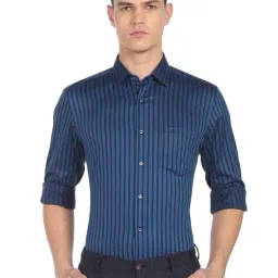 Arrow Blue Cotton Regular Fit Striped Shirt-picture-27