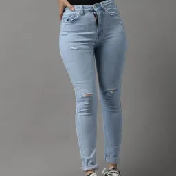SHOWOFF High-Rise Blue Mildly Distressed Jeans-image-50