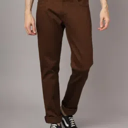 Cantabil Dark Brown Regular Fit Lightly Washed Jeans-picture-41