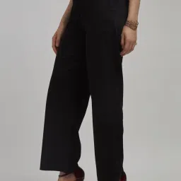 VIRGIO Black Regular Fit Solid Pants image 3