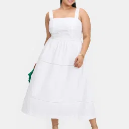 VIRGIO White Flared Fit Solid Dress image 3