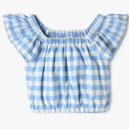 GAP Girls Blue Cotton Checks Top-image-99