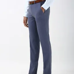 Peter England Blue Slim fit Texture Formal Trouser image 3