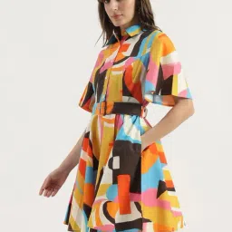 United Colors Of Benetton Multicoloured Cotton Regular Fit Abstract Dress image 3