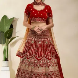 DESIGN ELEMENTS Embroidered Thread Work Semi-Stitched Lehenga & Blouse With Dupatta image 2