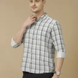 Linen Club Grey Linen Contemporary Fit Checks Shirt image 3