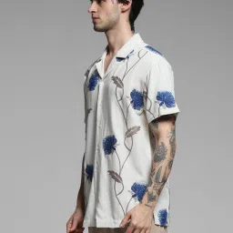 Jack & Jones White Linen Comfort Fit Printed Shirts image 3