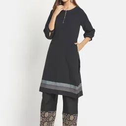 Fabindia Black Cotton Woven Pattern Straight Kurta image 3