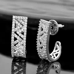 Voylla Silver Sparkling Elegance Bling Fling Silver American Diamond Stud Earrings-image-85