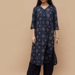 Melange By Lifestyle Indigo Cotton Regular Fit Printed Kurta-picture-47
