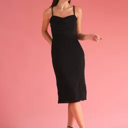 Globus Black Slim Fit Midi Dress-image-68