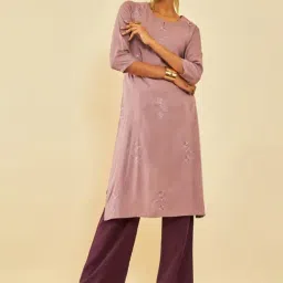 Soch Purple Rayon Floral Embroidered Straight Kurta-picture-42