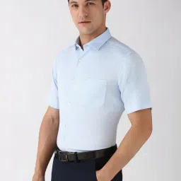 Peter England Blue Cotton Regular Fit Self Pattern Shirt image 3