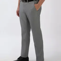 Peter England Grey Slim Fit Texture Trousers image 3