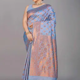 SHUBHKALA Blue Silk Woven Saree With Unstitched Blouse-picture-10