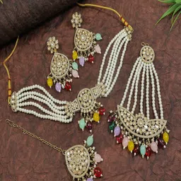 SGA FASHION Gold-Plated Kundan Studded & Pearls Beaded Jewellery Set-picture-29