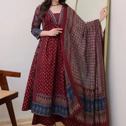 KALINI Floral Printed Square Neck Anarkali Kurta With Palazzos & Dupatta image 2