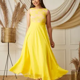 Mizuki Girls Yellow Embroidered Dress image 1