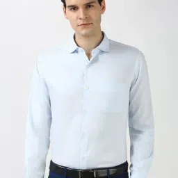 Peter England Blue Cotton Regular Fit Stripes Shirt-image-7
