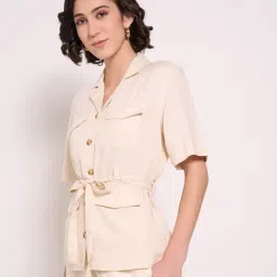 Honey By Pantaloons Cream Cotton Relaxed Fit Jacket image 3