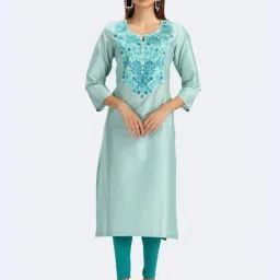 Cotton Culture Mint Green Regular Fit Floral Kurta-image-37