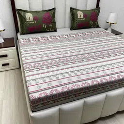 Pure Decor Green & Magenta Ethnic Motifs Printed 400 TC King Bedsheet Set 2.74m x 2.74m-picture-14