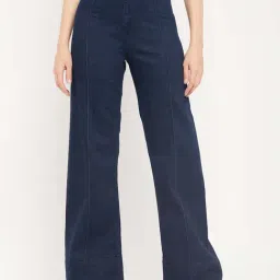 Madame Carbon Blue Cotton Wide Solid Jeans-picture-15