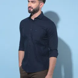 Crimsoune Club Navy Blue Cotton Slim Fit Texture Shirt-picture-28