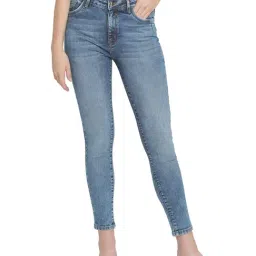 Madame Navy/Blue Cotton Boot-Leg Solid Jeans-picture-40