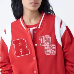 studiofit women Studiofit by Westside Red Typographic Cotton-Blend Varsity Jacket image 4