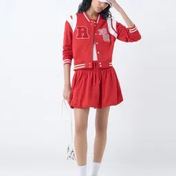 studiofit women Studiofit by Westside Red Typographic Cotton-Blend Varsity Jacket image 3